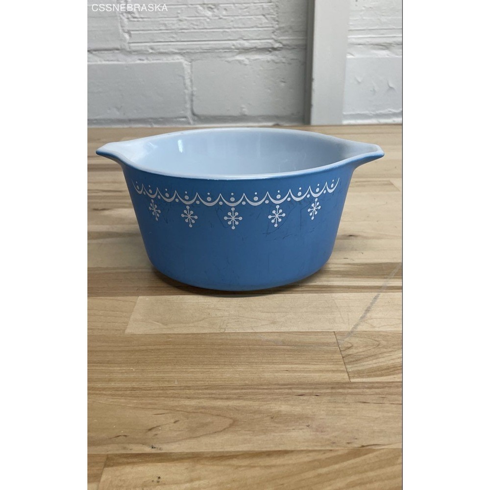 Snowflake Pyrex Blue Vintage 043 1.5 Qt Oval Casserole‎ Dish Bowl No Lid USA